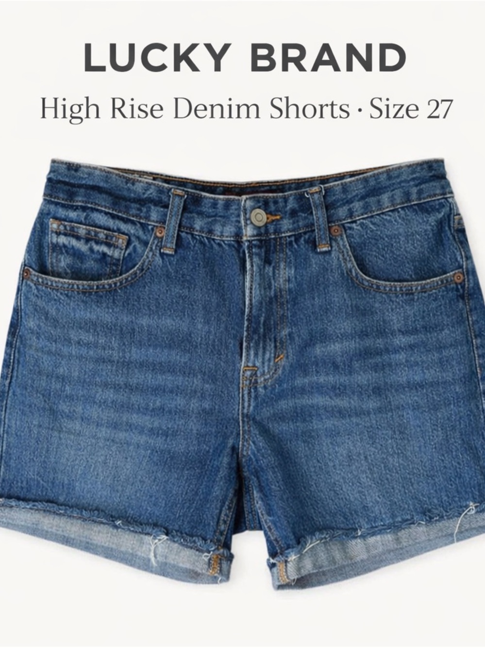 Lucky Brand High Rise Denim Shorts Size 27/4 Medium Wash Raw Hem Boyfriend Fit